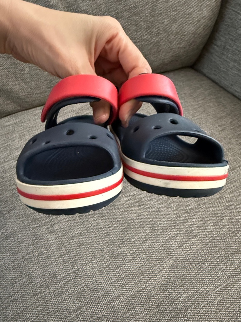 Crocs Crocband Toddler Boy Sandals Navy Red 12 C Used - Picture 8 of 12